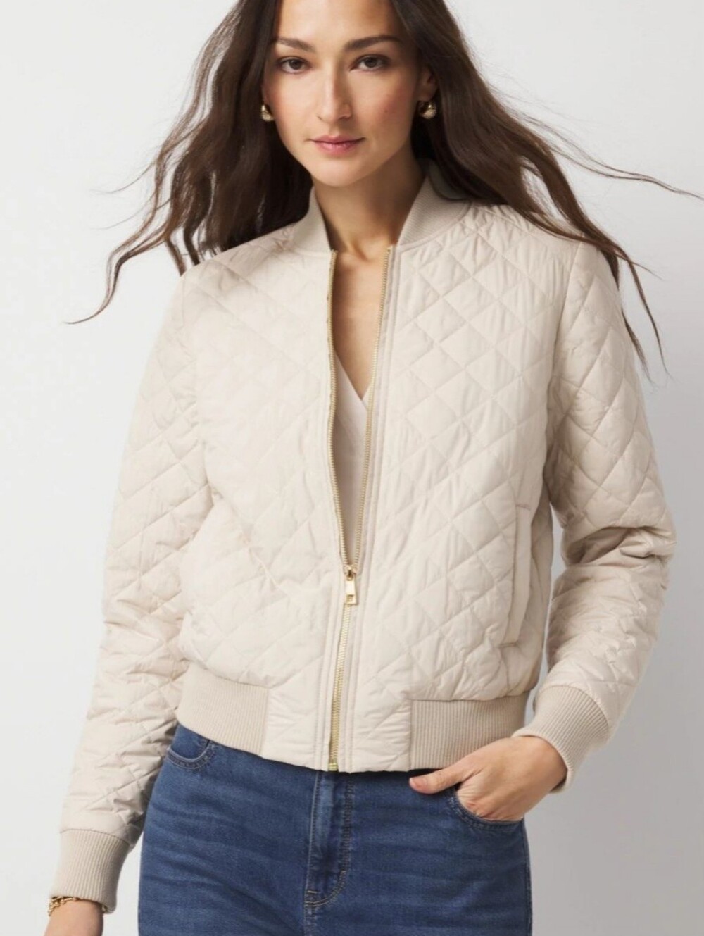 ASHLEY BY 26 INTERNATIONAL Quilted Bomber Jacket in Sage Green SIZE L